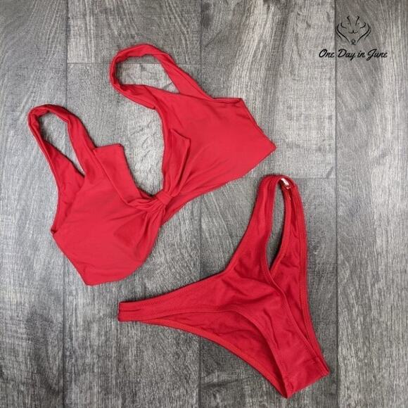 Qinsen Tie Knot Front High Waist Bikini Swimsuit Size M - Picture 3 of 4